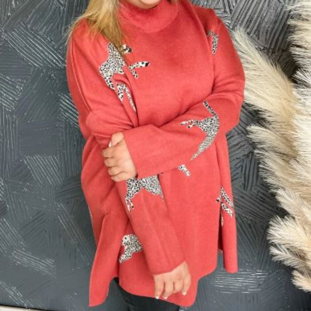 WILD AS YOU MOCK NECK SIDE SLIT SWEATER- RUST - 1XL